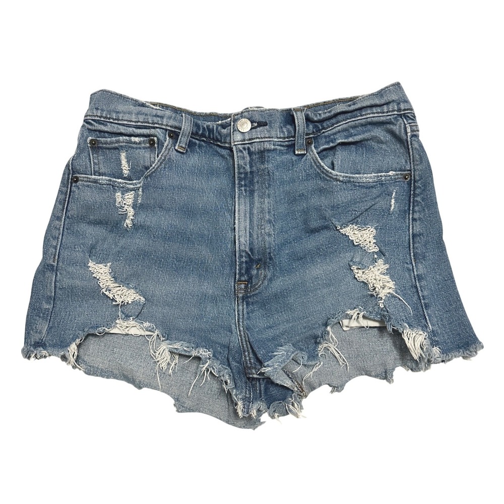 Abercrombie & Fitch The Mom Short High Rise Distressed Denim Jean Blue 30/10
